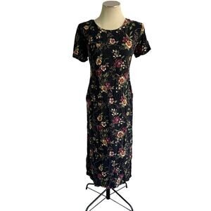 Vtg Y2K 2000s Dark Floral Maxi Dress Sz 14 Cottagecore Fairy Grunge